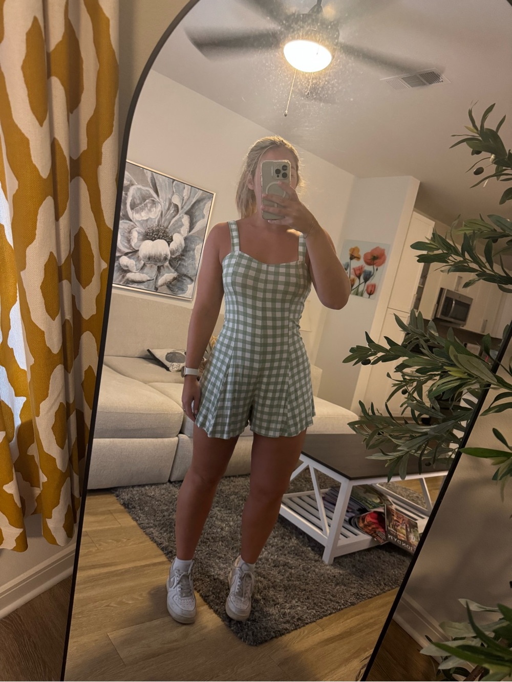 Forever 21 Green Gingham Square Neck Romper
